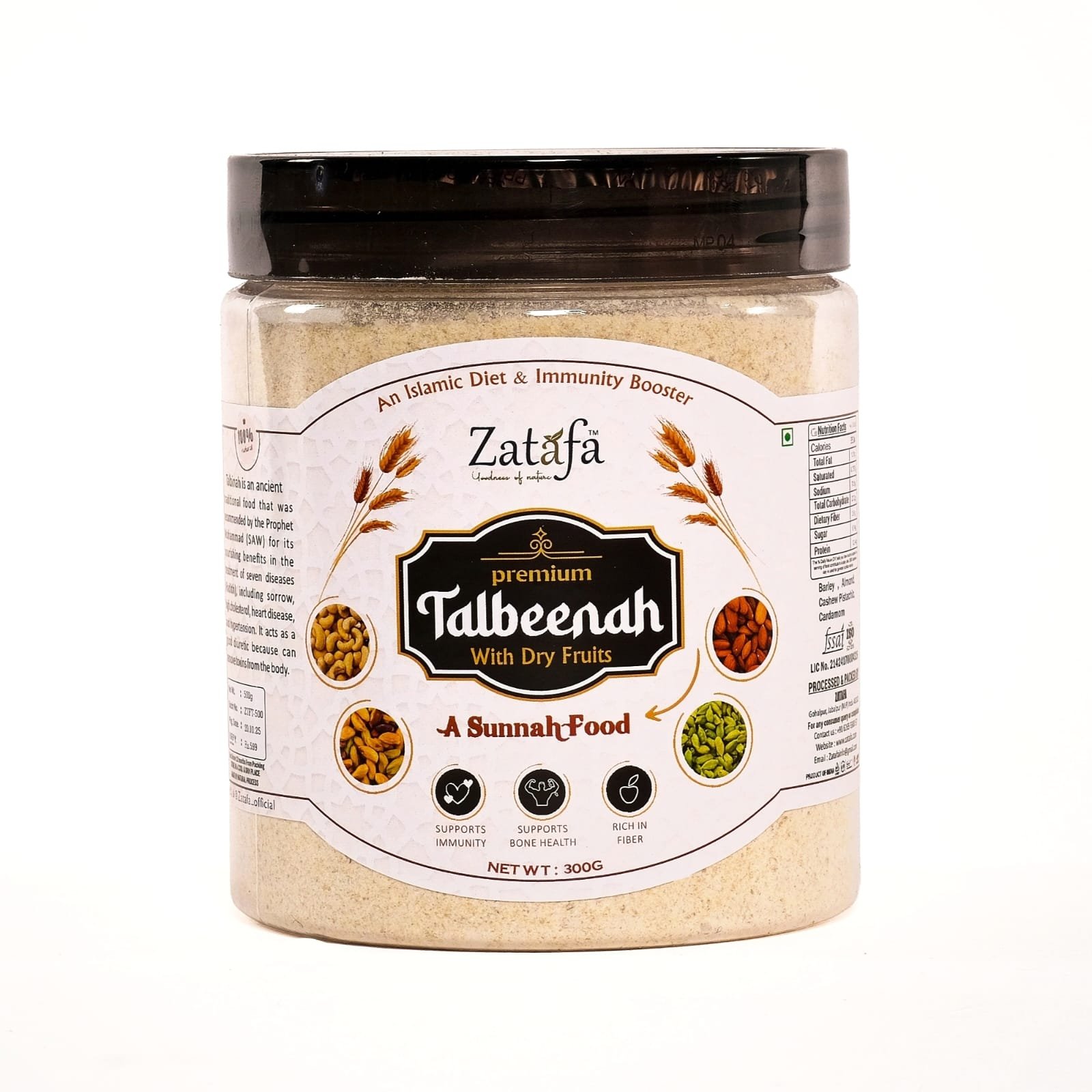 ZATAFA Talbina with Dry Fruits | Healthy Breakfast Cereal | Barley Dry Fruits Mix | Talbina/Talbeena Sunnah Food | Nutrient-Rich, Natural & Delicious Breakfast Option - 500gm